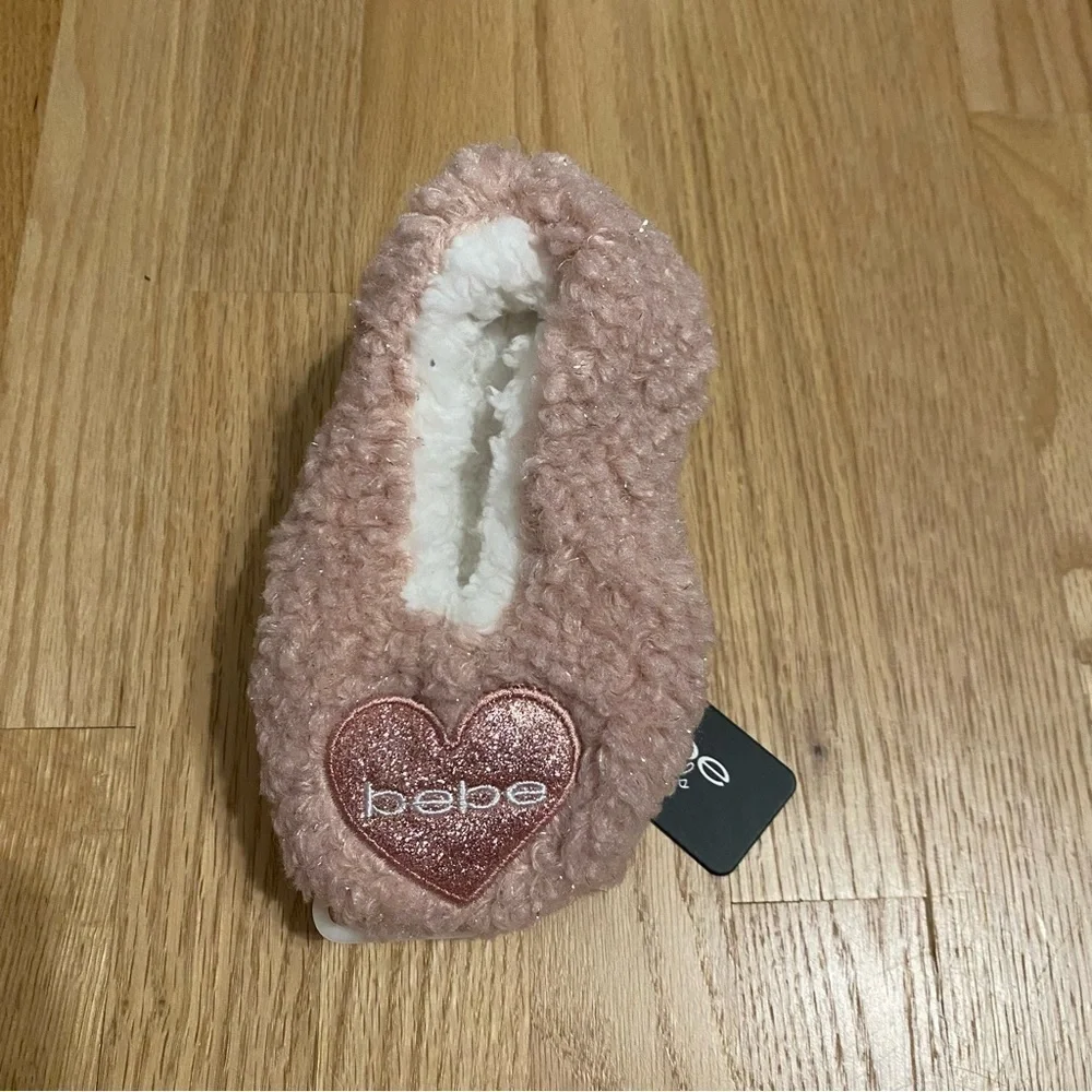 Bebe Pink Fuzzy Slippers NEW Kids Girls Small